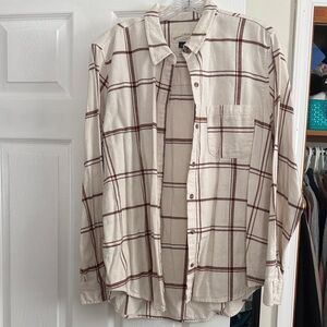 Universal Thread Cream and Brown Plaid Button Down Shirt
